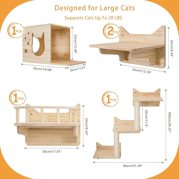 Cat Wall Shelves for Large Cats, Ladder Steps & Sisal Scratching Posts - Image 2