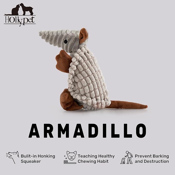 Hollypet Plush Dog Squeaky Toy Stuffed Armadillo Animal Pet Puppy Chew Toys - Image 4