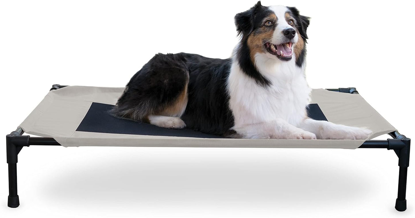K&H Pet Products Outdoor Elevated Dog Cot, Breathable Cooling Elevated Cot Hammock Pet Bed for Large Dogs, Washable Mesh Cover, Raised Metal Frame, Collapsible, Portable - Large 42 X 30in Taupe