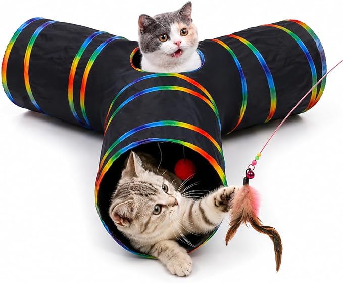 Cat Tunnels Tube Toy with Plush Ball & Cat Wand Feather Toys-Portable Tattaff by MAKEPETLUCKY-WelcometoCatTunnelClub
