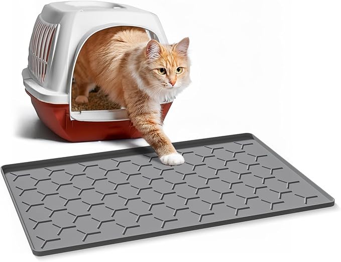 Garoopion Cat Litter Box Mat, Silicone Kitty Litter Mat, Dark Gray by Garoopion
