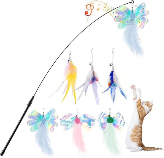 Pawaboo Feather Teaser Cat Toy, Interactive Feather Wands Cats Toy Flying by Pawaboo