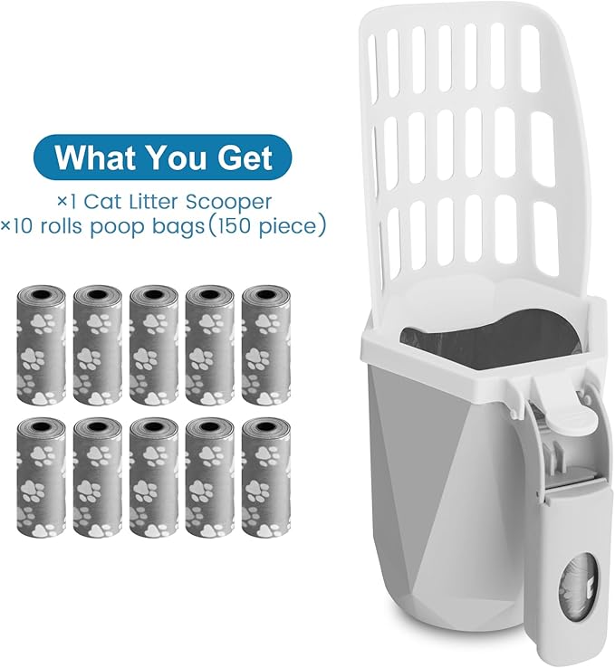 Cat Litter Scooper with Holder Kitty Litter Scoop with Waste Can and 150 Refill - Image 6