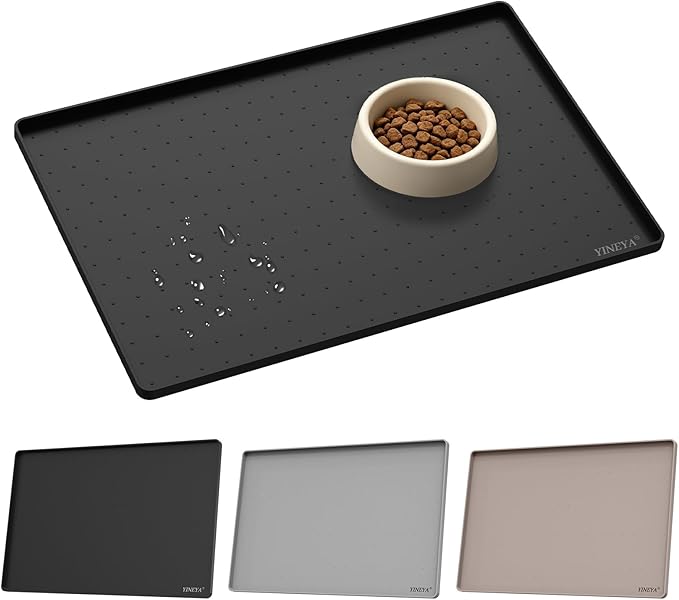 YINEYA Silicone Dog & Cat Food Mat Waterproof 22" x 14", Raised Edge Dog Bowl by YINEYA