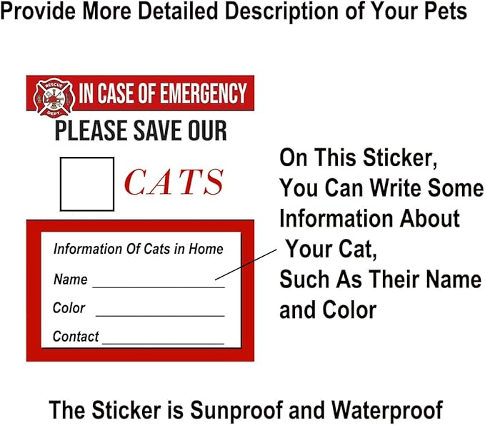 Emergency Pet Rescue Stickers – in Case of Emergency Save My Cat – Fire Safety - Image 5