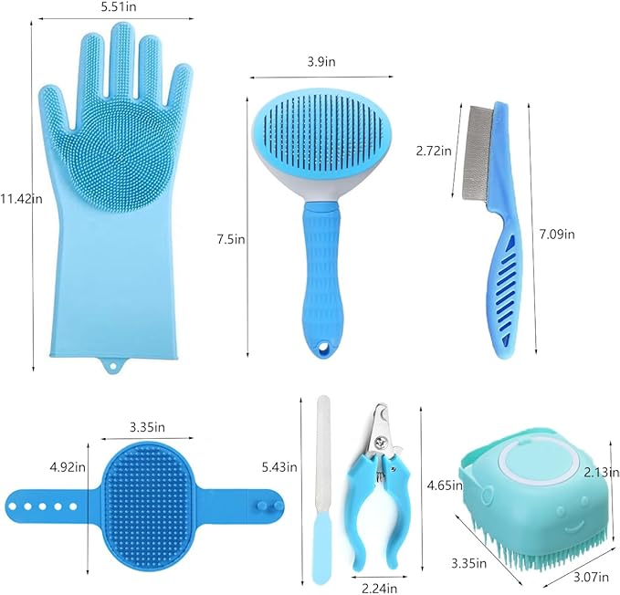 8PCS Dog Bath Supplies Set，Dog Washing Gloves，Shampoo Brush, Bath Supplies - Image 2