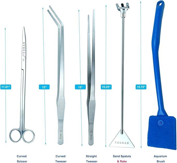 Aquarium Aquascape Tools Kit, 15 inch Stainless Steel Includes Brush, - Image 2