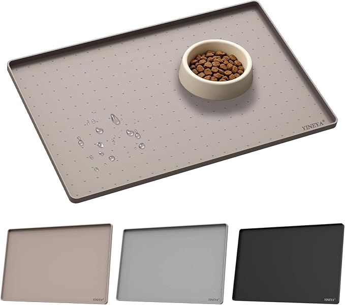 YINEYA Silicone Dog & Cat Food Mat Waterproof 22" x 14", Raised Edge Dog Bowl by YINEYA