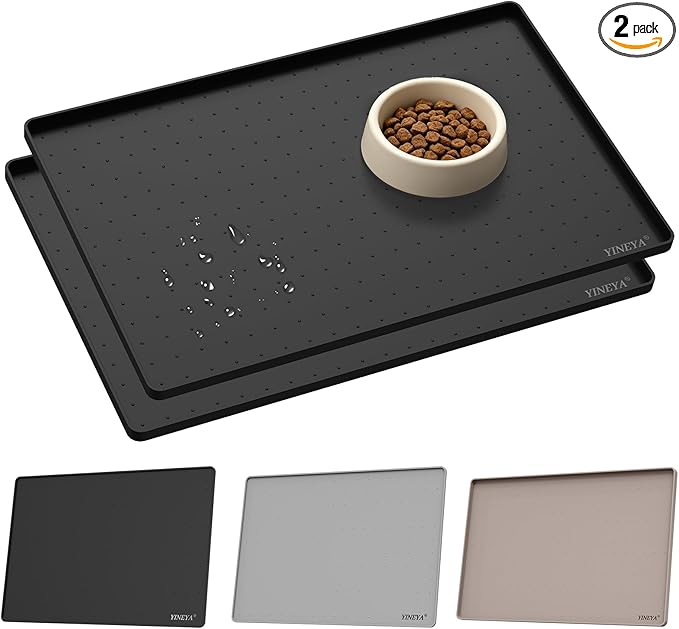 YINEYA 2 Pack Silicone Dog & Cat Food Mat Waterproof 22" x 14", Raised Edge Dog by YINEYA