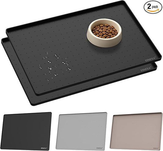 YINEYA 2 Pack Silicone Dog & Cat Food Mat Waterproof 22" x 14", Raised Edge Dog by YINEYA