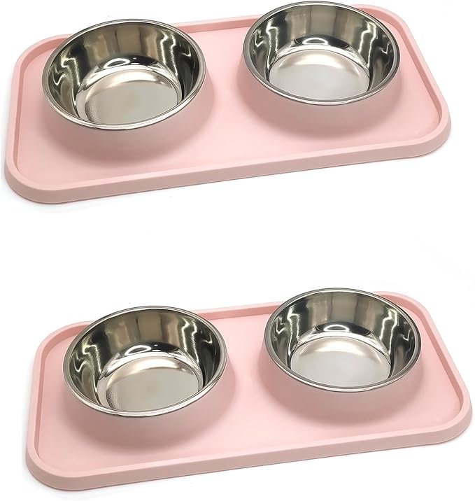 BNOSDM 2 Pcs Double Dog Food Bowls, Stainless Steel Small Dog Food and Water by BNOSDM