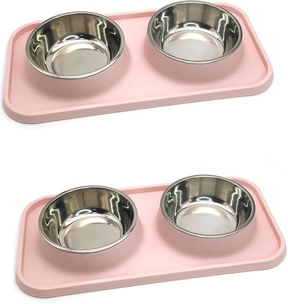 BNOSDM 2 Pcs Double Dog Food Bowls, Stainless Steel Small Dog Food and Water by BNOSDM