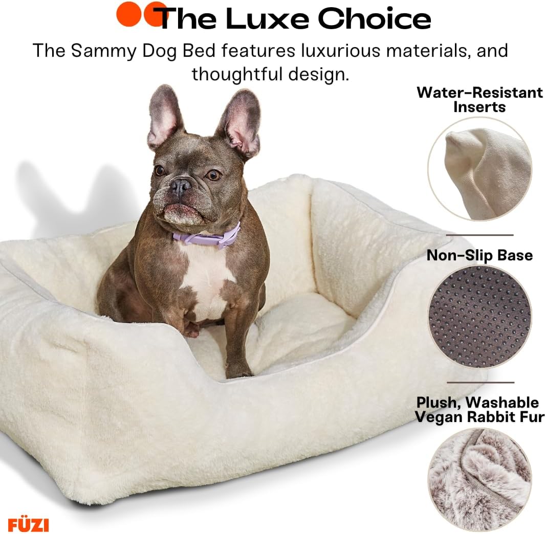 FUZI Luxury Aesthetic Dog Bed for Medium Dogs with Washable Cover, Pet Couch, Pet Bed with Sides, Non-Slip Bottom, Soft and Durable Calming Dog Bed, Faux Rabbit Fur, Medium 31.75x23.6x9.5 Light Grey