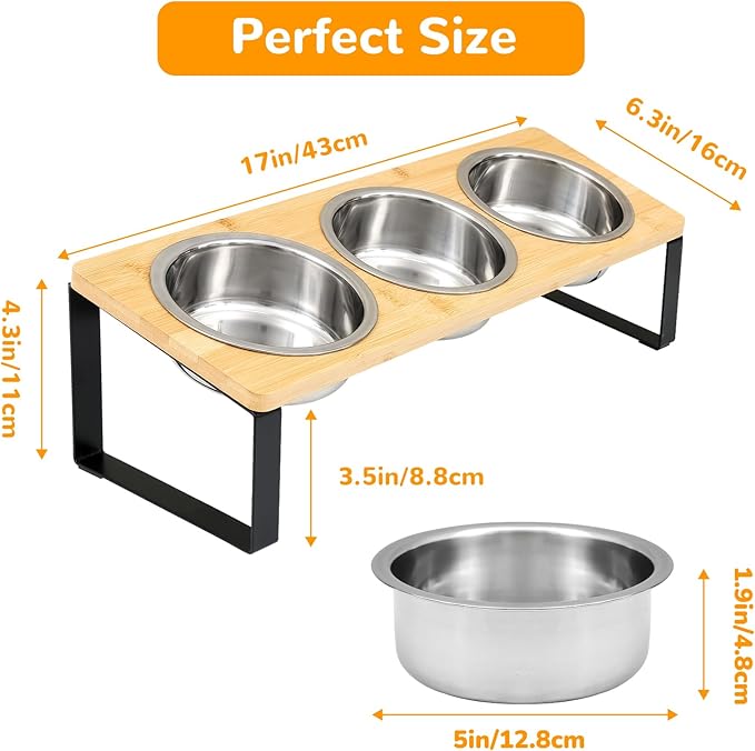 Elevated Cat Bowls with 3 Stainless Steel, 15° Tilted Raised Cat Bowl Set - Image 2