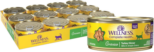 Wellness Complete Health Gravy Adult Wet Cat Food, Natural, Protein-Rich, Grain Free, 5.5 Ounce, 12 Pack, (Turkey Dinner)
