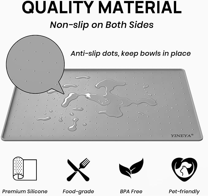 YINEYA Silicone Dog & Cat Food Mat Waterproof 18" x 12", Raised Edge Dog Bowl - Image 4