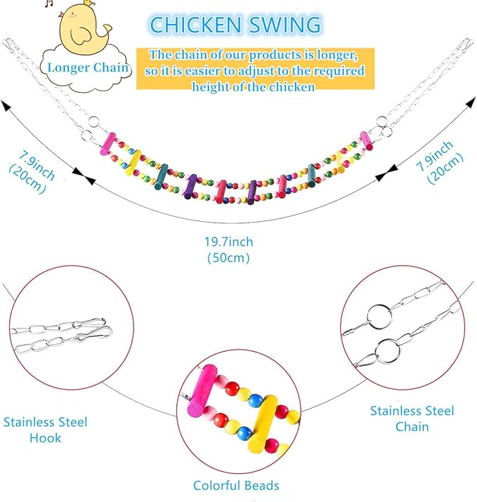 Longer Chain Chicken Toys for Coop Accessories 7PCS, Chicken Swing Ladder Perch - Image 2