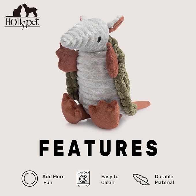 Hollypet Plush Dog Squeaky Toy Stuffed Armadillo Animal Pet Puppy Chew Toys - Image 6