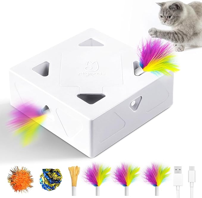 Interactive Cat Toys -Migibox for Indoor Bored Cats, Automatic Pop Out Feathers by MigipawsCreateMoreEnjoymenttoPetsandFamily
