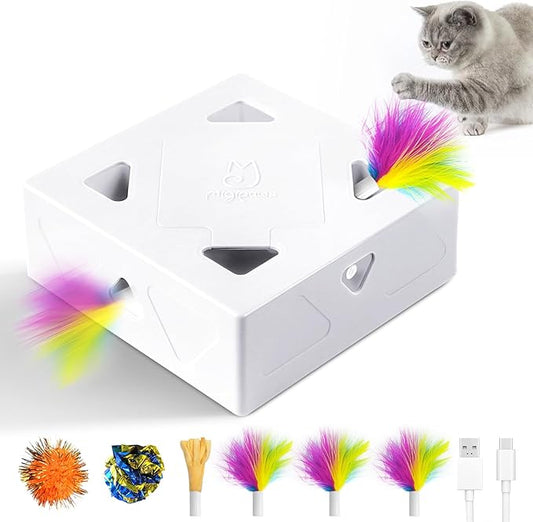 Interactive Cat Toys -Migibox for Indoor Bored Cats, Automatic Pop Out Feathers by MigipawsCreateMoreEnjoymenttoPetsandFamily