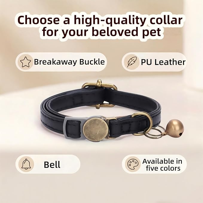 THAIN Leather Cat Collar with Bell Breakaway- Adjustable, Retro Bell fit Most - Image 3