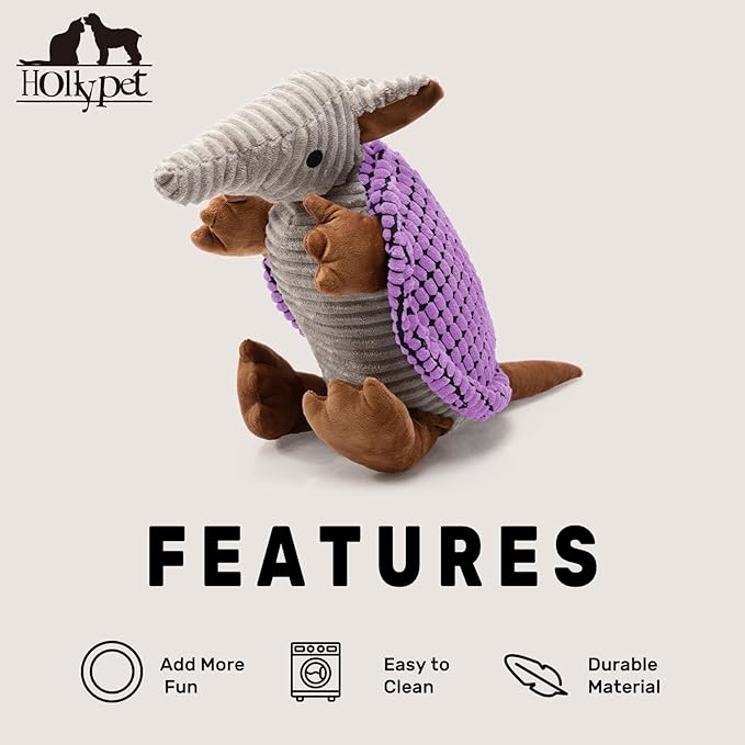 Hollypet Plush Dog Squeaky Toy Stuffed Armadillo Animal Pet Puppy Chew Toys - Image 6