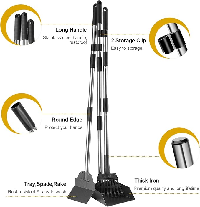 Niubya Pooper Scooper for Dogs, Metal Poop Scooper Tray and Rake Set - Image 2