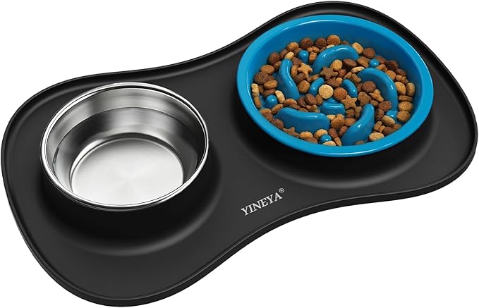 YINEYA 3 in 1 Slow Feeder Dog Bowls & Stainless Steel Food and Water Bowl by YINEYA