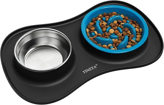 YINEYA 3 in 1 Slow Feeder Dog Bowls & Stainless Steel Food and Water Bowl by YINEYA