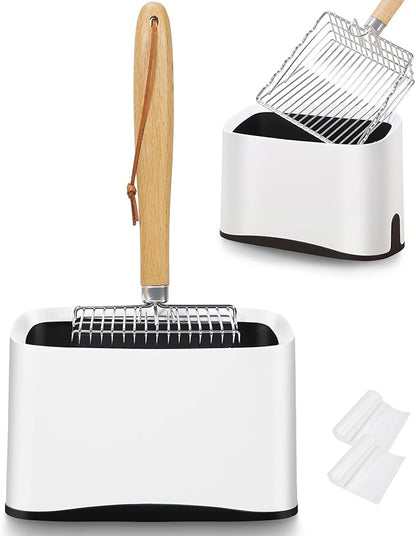 Metal Cat Litter Scoop with Holder, Poop Scooper with Stand and 2 Rolls of by ARMLULU