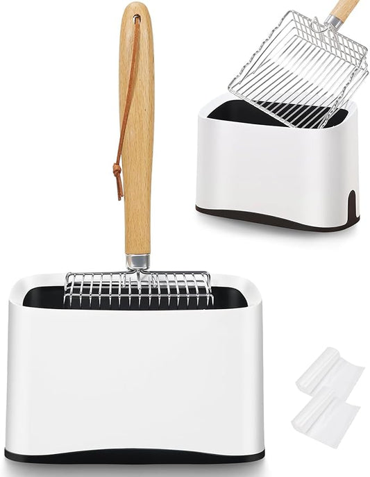 Metal Cat Litter Scoop with Holder, Poop Scooper with Stand and 2 Rolls of by ARMLULU