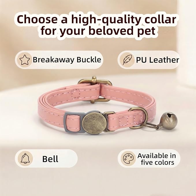 THAIN Leather Cat Collar with Bell Breakaway- Adjustable, Retro Bell fit Most - Image 3