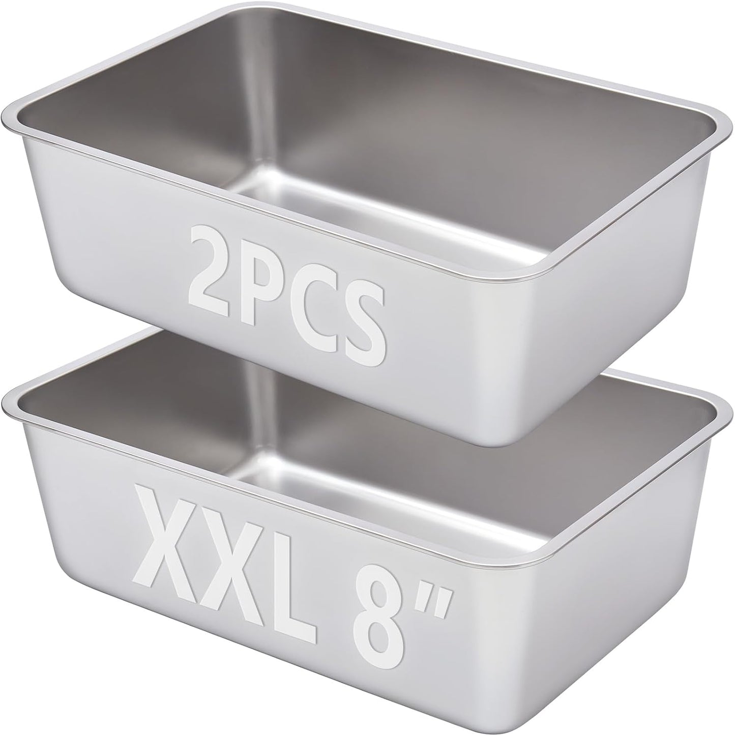 2 Pack Stainless Steel Litter Box-XXL Metal Litter Box for Big Cats 8IN Deep, Cat LitterBox-Pet Toilet Easy to Clean,High Sided Cat Litters Boxes Adult Cats,Non Stick, No Smell