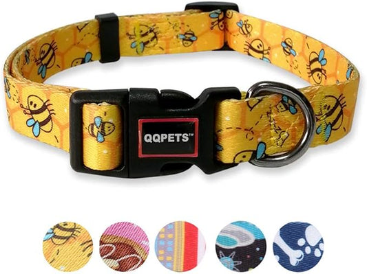 QQPETS Adjustable Soft Dog Collar: Print Flower Pink Multicolor Cute Patterns by QQPETS