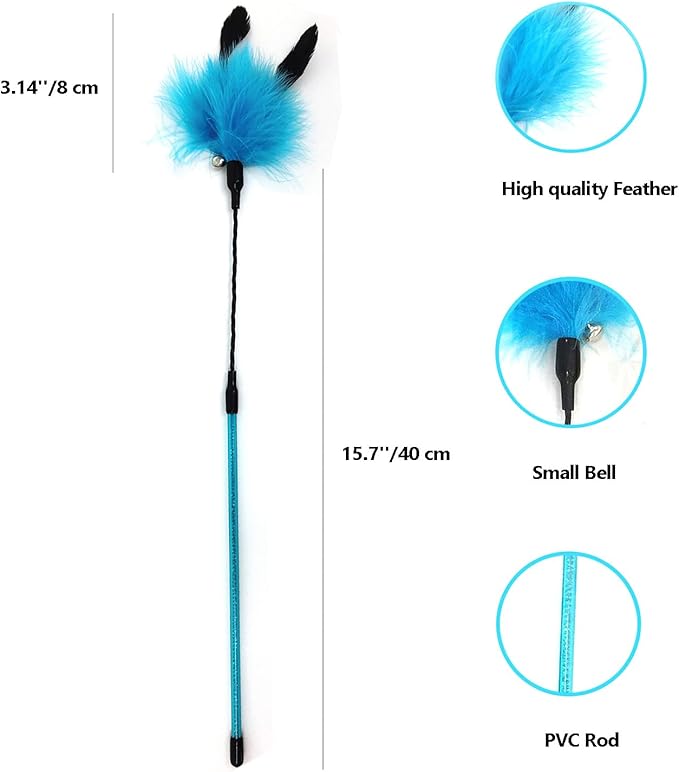 IUHKBH Cat Feather Wands, 3 Colors Soft Turkey Feather Teaser Wands Interactive - Image 2