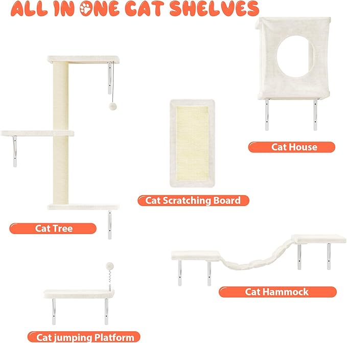 NUNU LAB Cat Wall Shelves Set, Scratching Post, Wall Shelves - Image 4