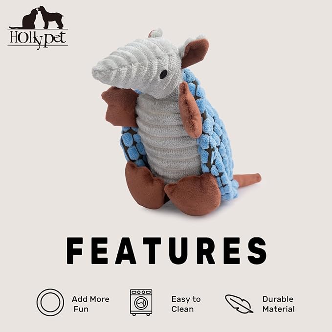 Hollypet Plush Dog Squeaky Toy Stuffed Armadillo Animal Pet Puppy Chew Toys - Image 6