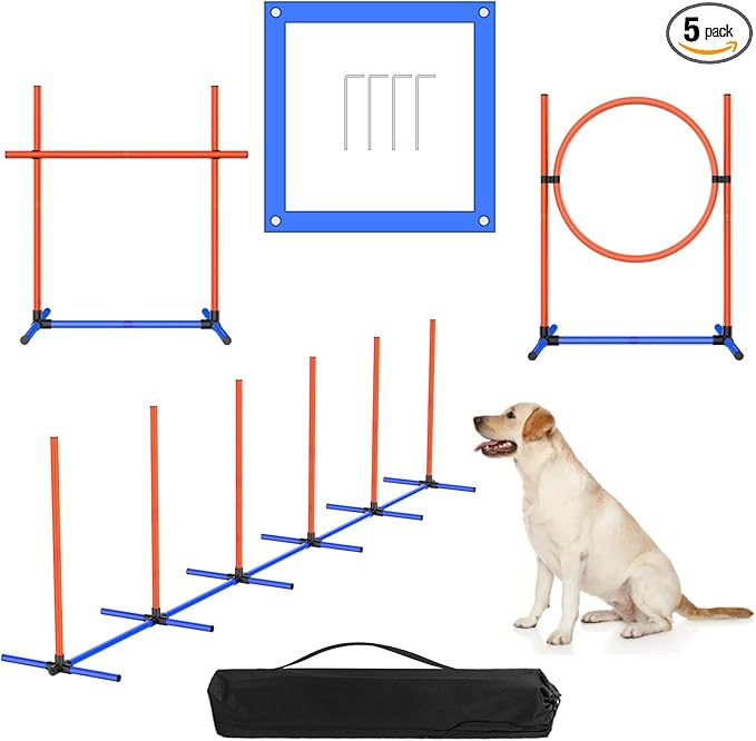 4 Sets Pets Agility Training Equipment, Adjustable Dog Hoop, Dog Jump, Weave by AHAILUOO