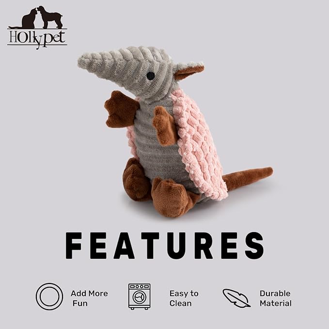 Hollypet Plush Dog Squeaky Toy Stuffed Armadillo Animal Pet Puppy Chew Toys - Image 6