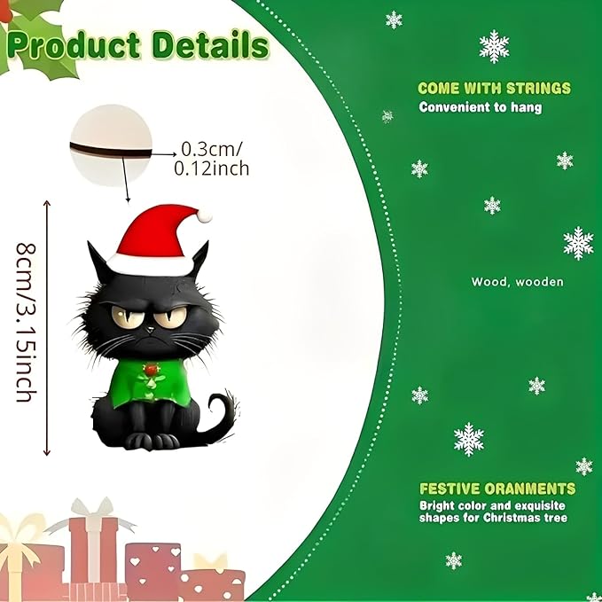 10 Pcs Christmas Hanging Ornaments Set Christmas Tree Decorations Cute Black - Image 3