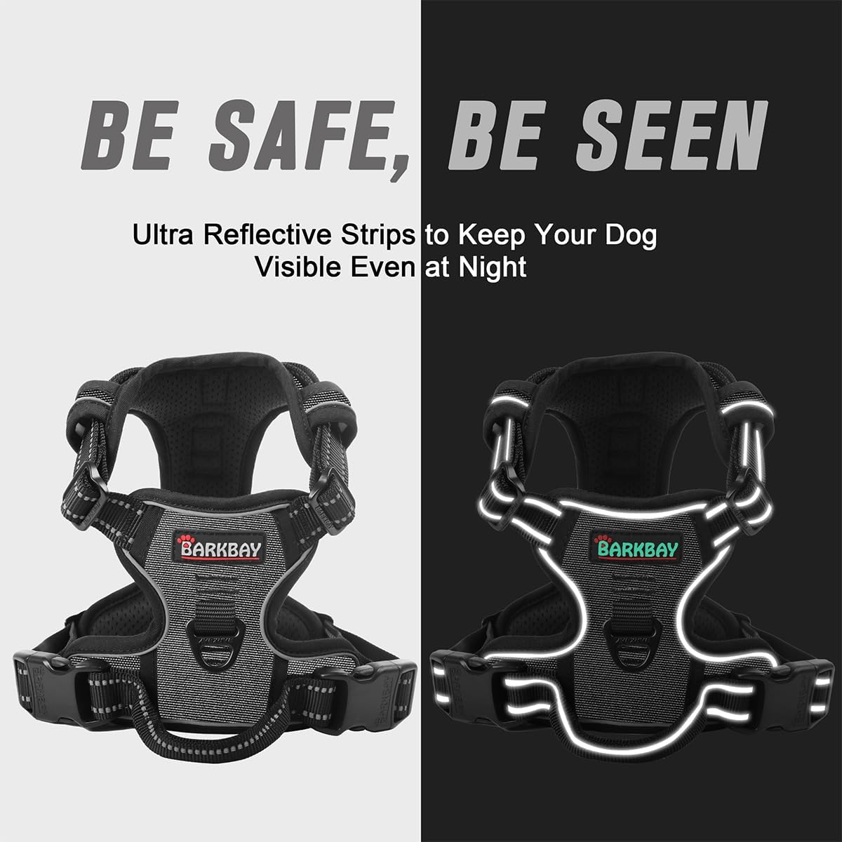 BARKBAY No Pull Dog Harness Front Clip Heavy Duty Reflective Easy Control Handle for Large Dog Walking(Dark Grey,XL)