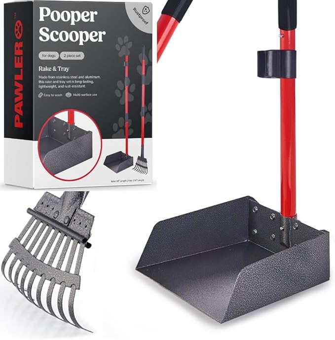 Pawler Pooper Scooper for Large Dogs and Small Dogs, Metal Poop Scooper Set by Pawler