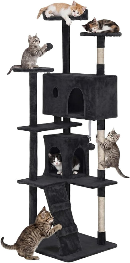 FDW | 70" Cat Tree Tower | Dark Gray | Multi-Level Indoor Activity Center by FDW