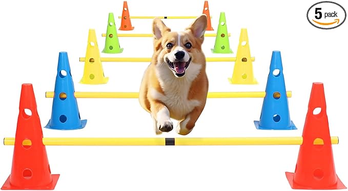 Dog Jump Agility Training Set Puppy Agility Training Hurdle 10 Cones & 5 Poles by plzzree