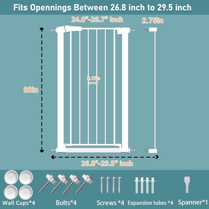 Fairy Baby 24.5"-29.5" Inch Narrow Baby Gate, Metal Safety Child Gate Auto Close - Image 2