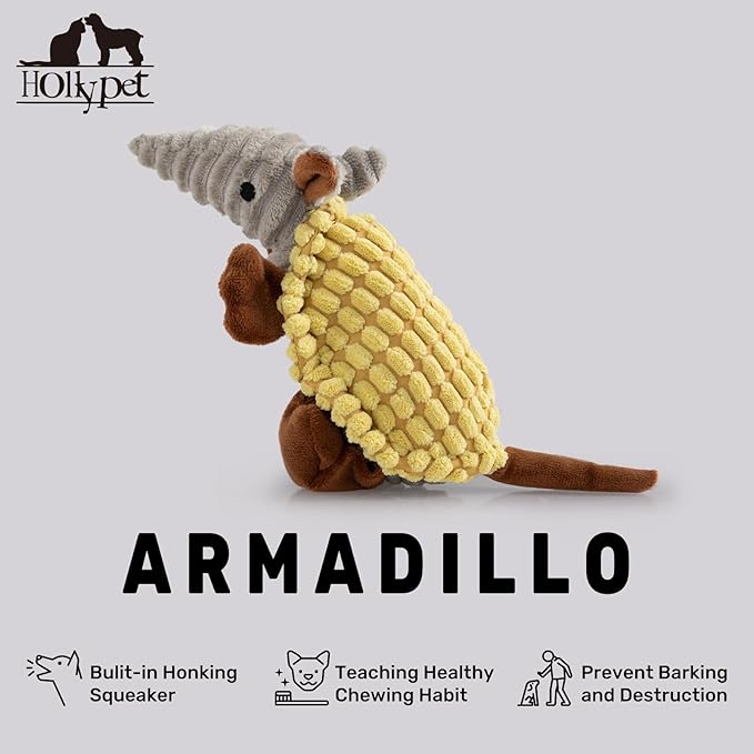 Hollypet Plush Dog Squeaky Toy Stuffed Armadillo Animal Pet Puppy Chew Toys - Image 4