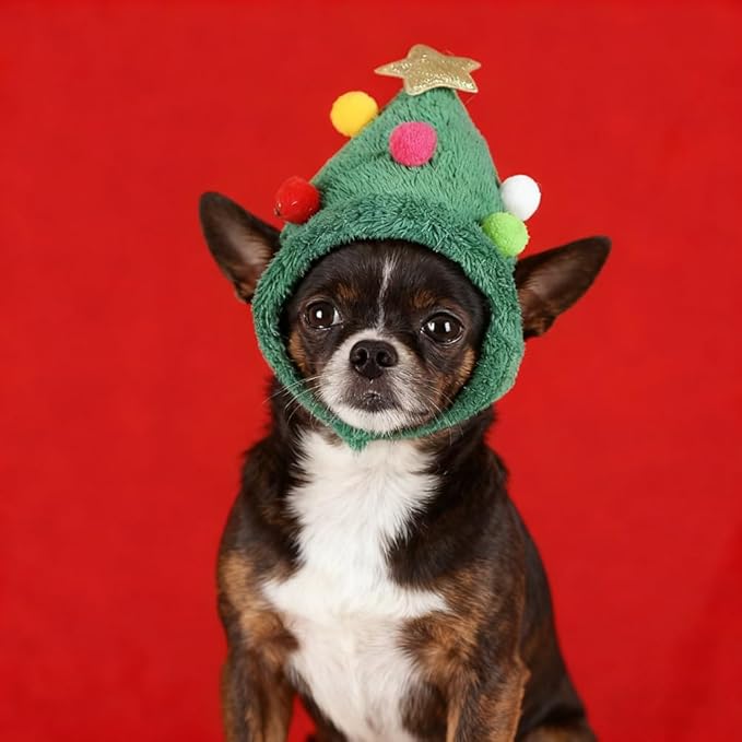Christmas Tree Headwear Hat for Pet Decorations Star Pompoms Christmas Dog - Image 5
