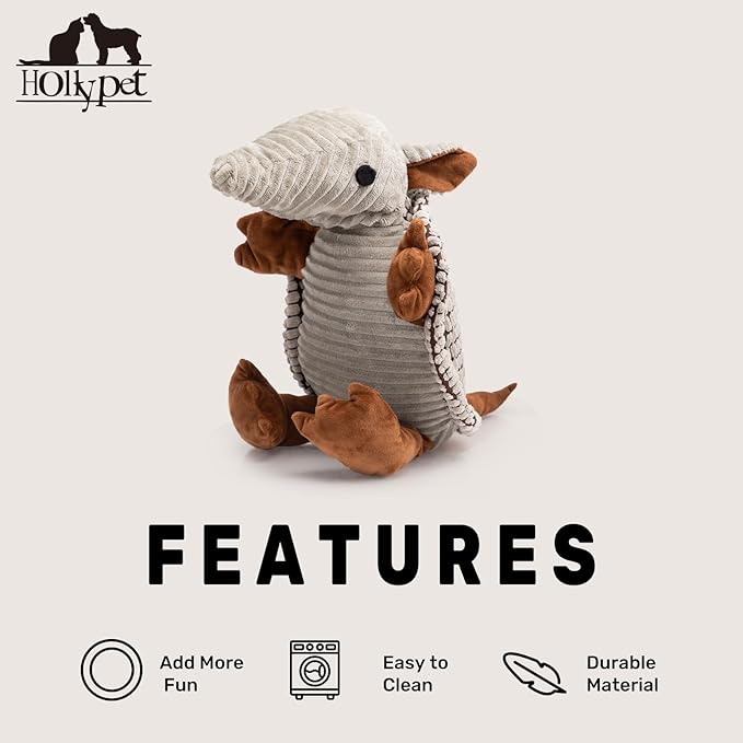 Hollypet Plush Dog Squeaky Toy Stuffed Armadillo Animal Pet Puppy Chew Toys - Image 6
