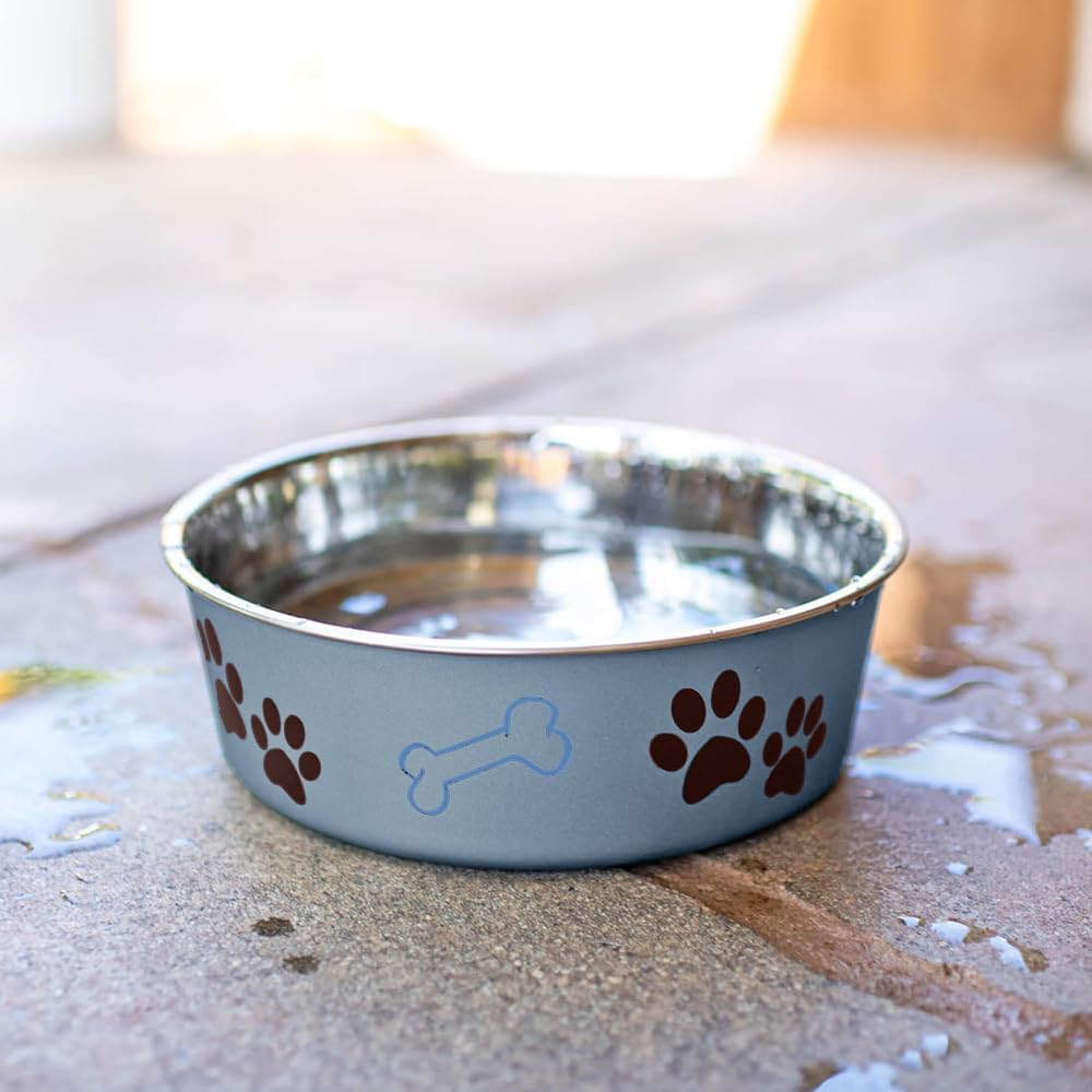 Loving Pets - Bella Bowls - Dog Food Water Bowl No Tip Stainless Steel Pet Bowl No Skid Spill Proof (Medium, Blueberry Blue)