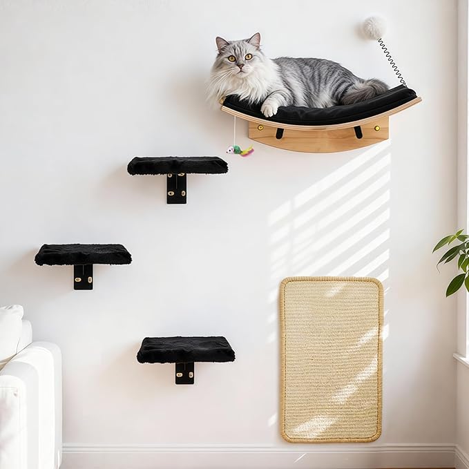 Wooden Cat Wall Shelves and Perches, 5 Piece Wall Mounted Cat Furniture System by Qlfyuu